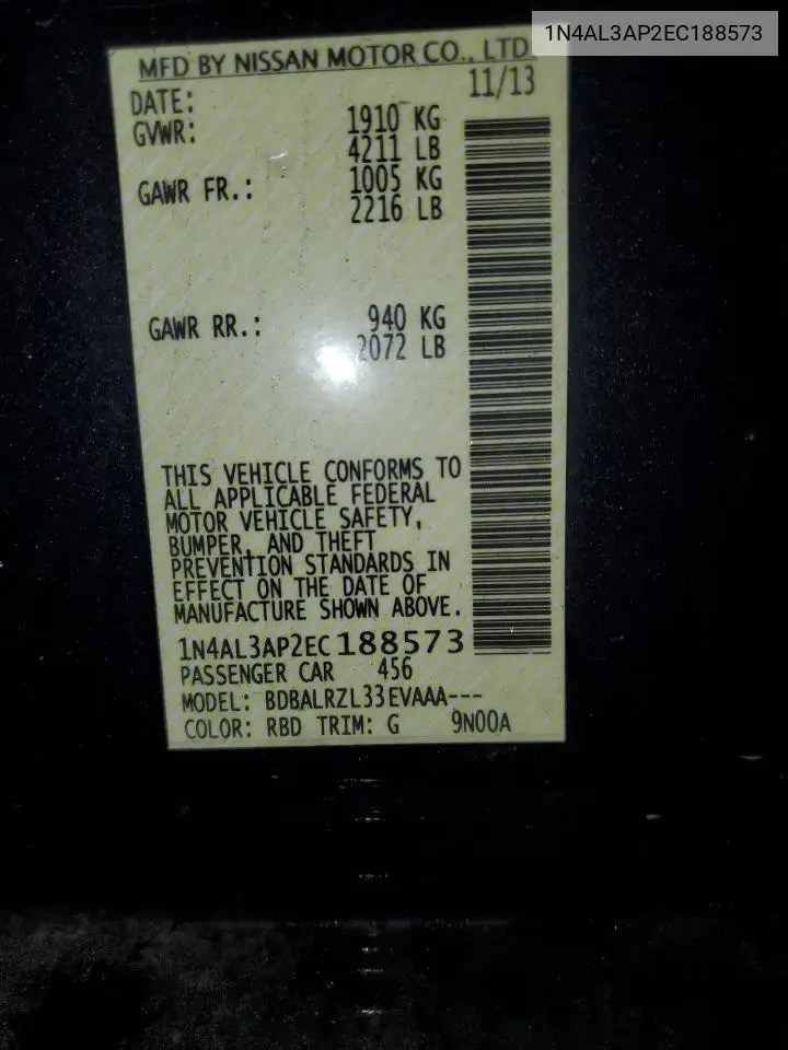 1N4AL3AP2EC188573 2014 Nissan Altima 2.5