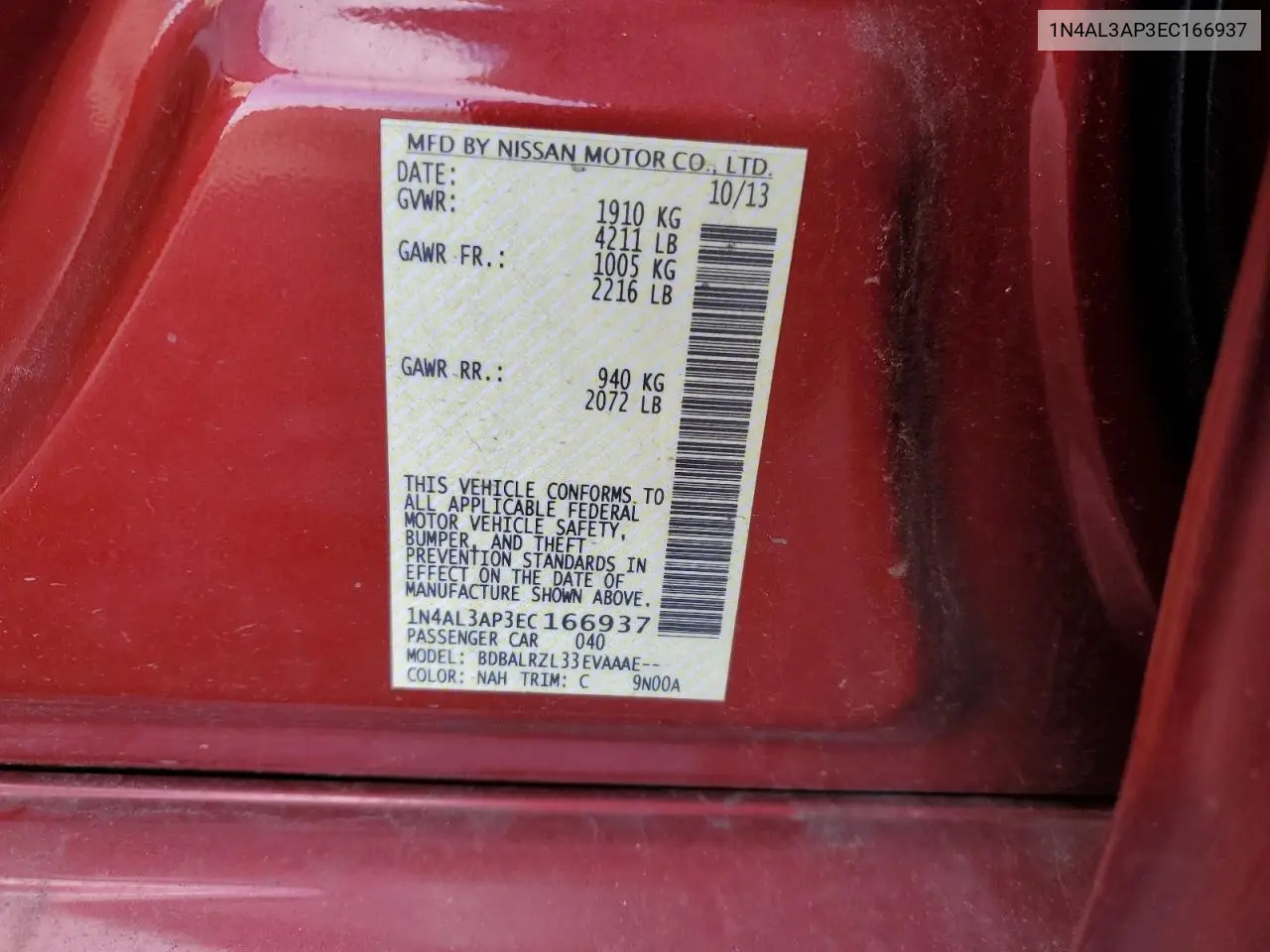 1N4AL3AP3EC166937 2014 Nissan Altima 2.5