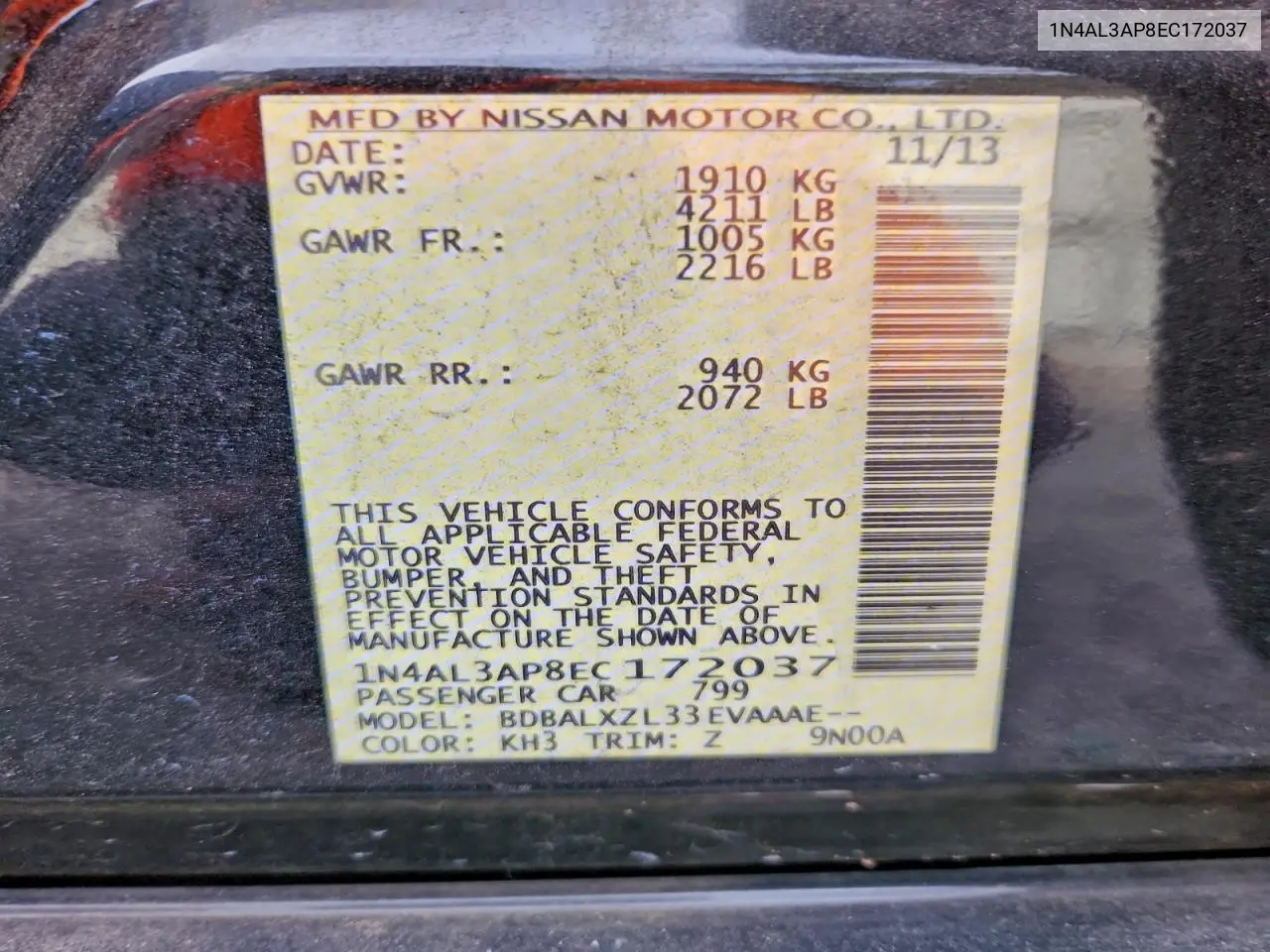 1N4AL3AP8EC172037 2014 Nissan Altima 2.5
