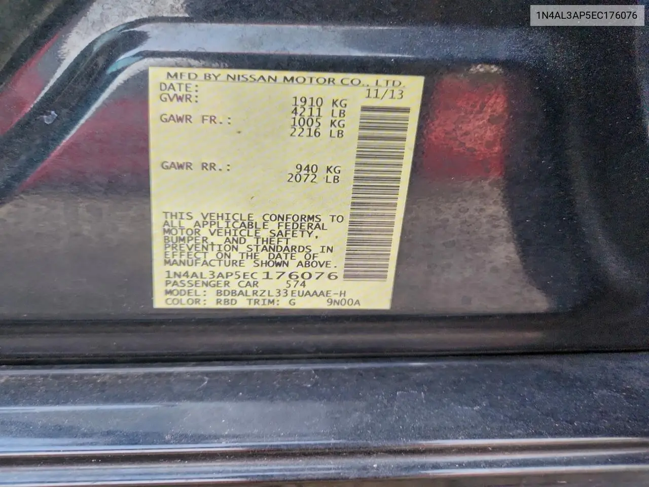 1N4AL3AP5EC176076 2014 Nissan Altima 2.5