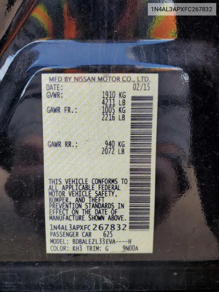 1N4AL3APXFC267832 2015 Nissan Altima 2.5