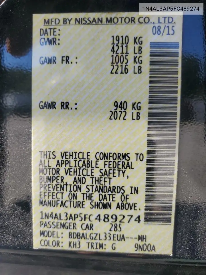 1N4AL3AP5FC489274 2015 Nissan Altima 2.5