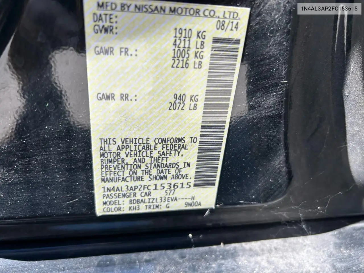 1N4AL3AP2FC153615 2015 Nissan Altima 2.5