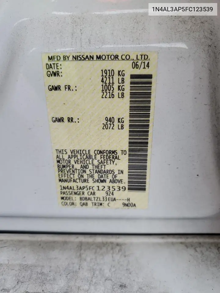 1N4AL3AP5FC123539 2015 Nissan Altima 2.5