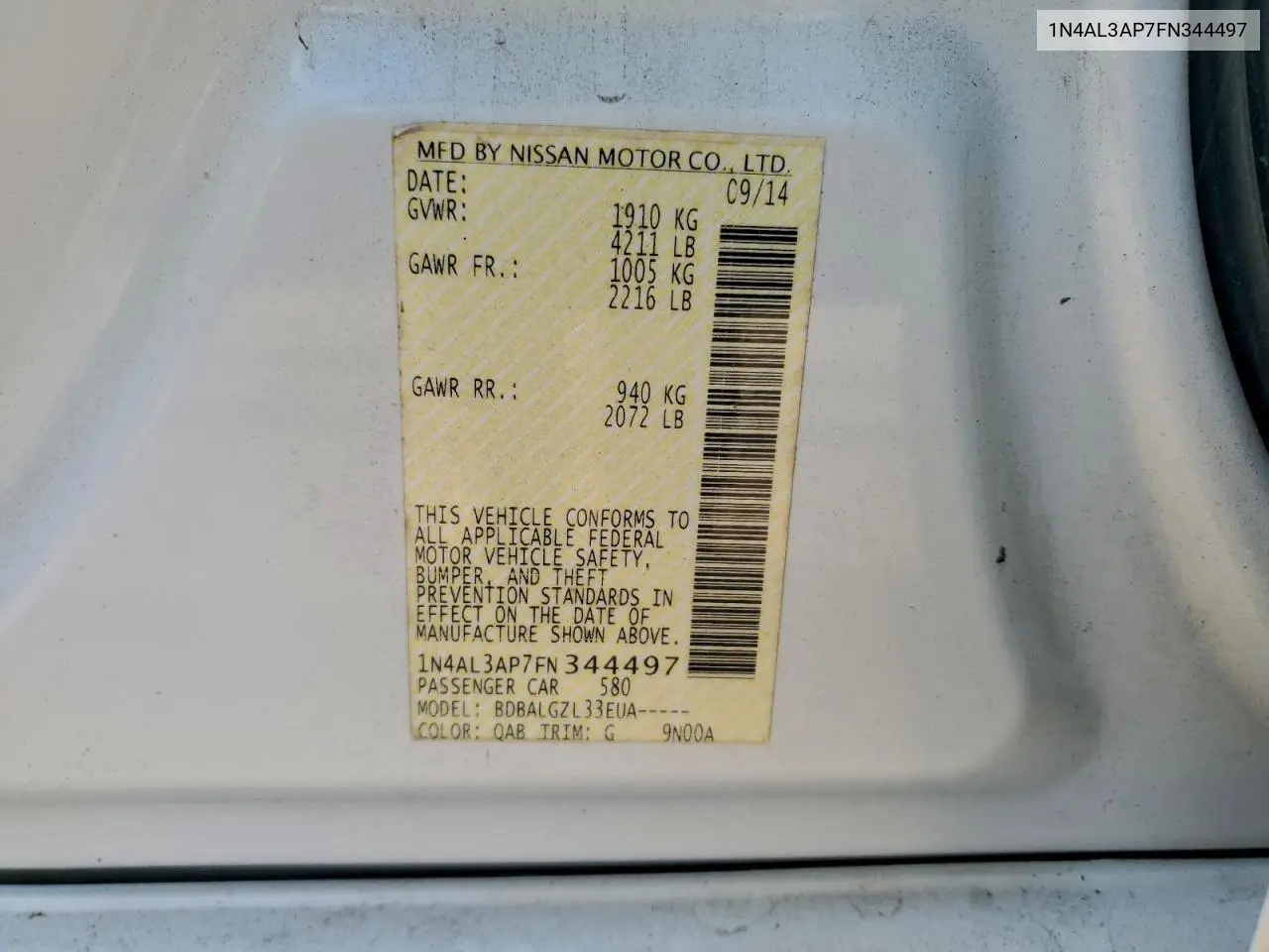 1N4AL3AP7FN344497 2015 Nissan Altima 2.5