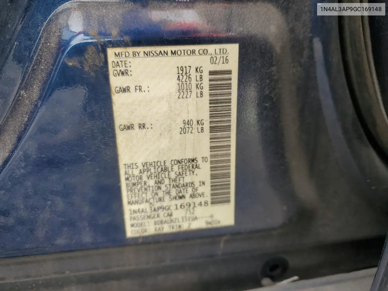1N4AL3AP9GC169148 2016 Nissan Altima 2.5