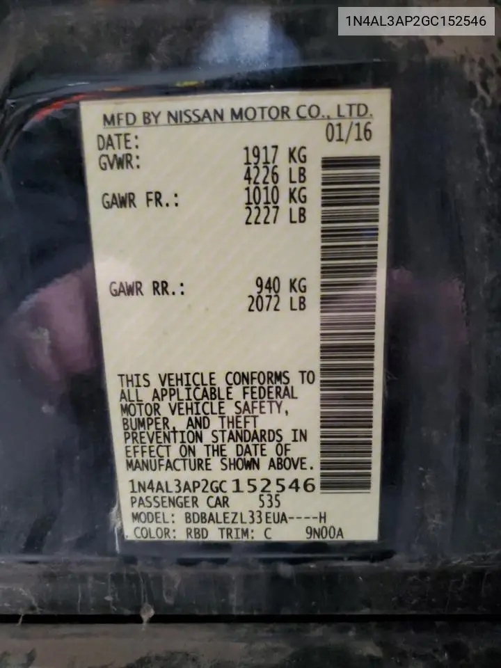 1N4AL3AP2GC152546 2016 Nissan Altima 2.5