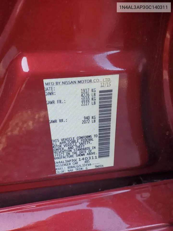 1N4AL3AP3GC140311 2016 Nissan Altima 2.5
