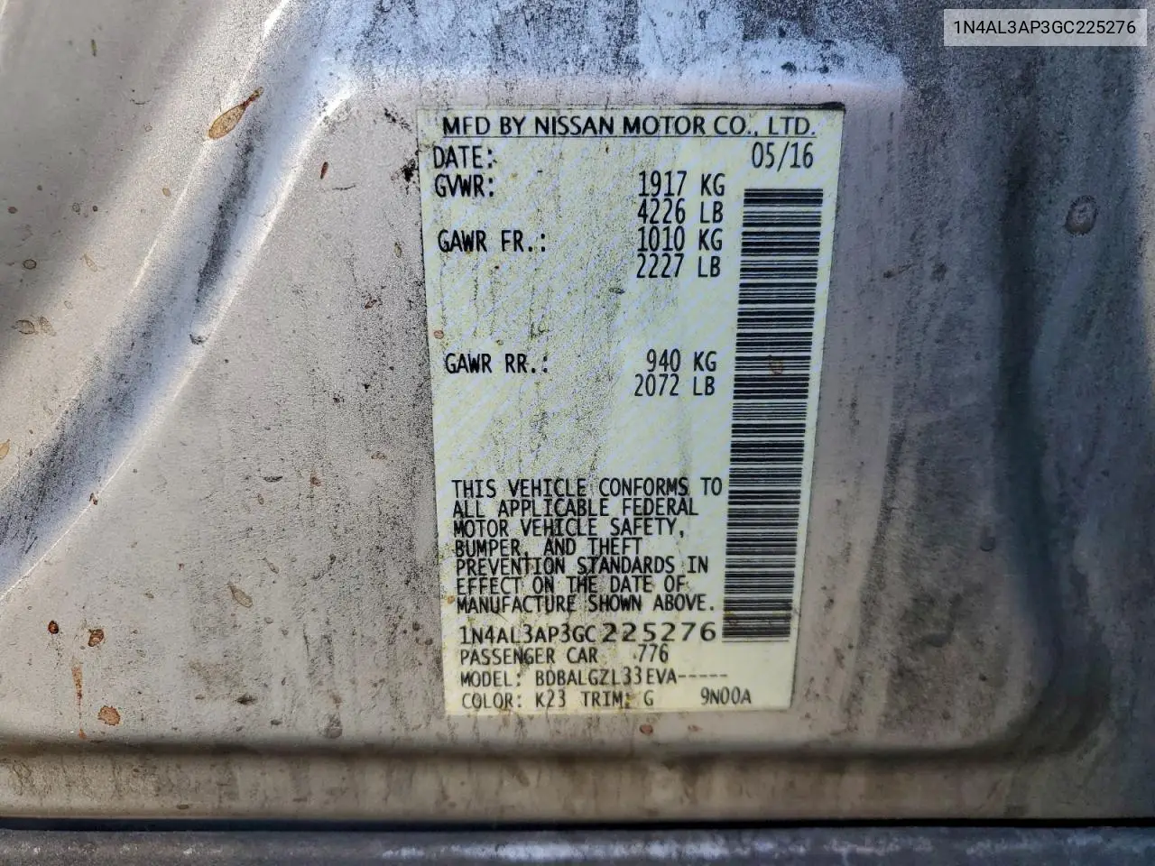 1N4AL3AP3GC225276 2016 Nissan Altima 2.5
