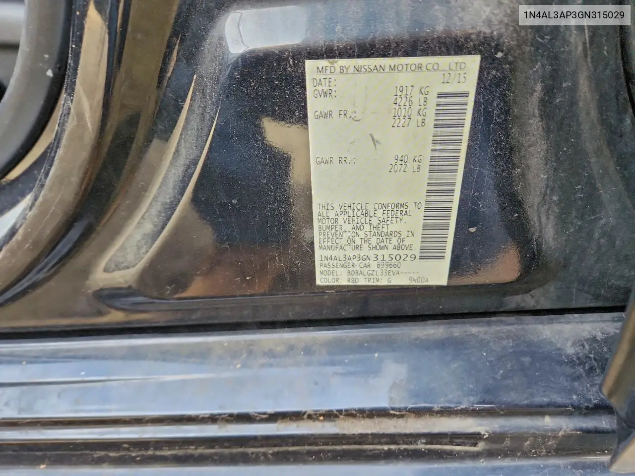 1N4AL3AP3GN315029 2016 Nissan Altima 2.5