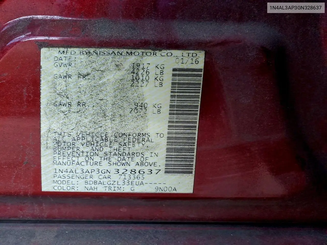 1N4AL3AP3GN328637 2016 Nissan Altima 2.5