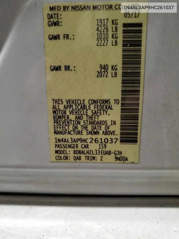 1N4AL3AP9HC261037 2017 Nissan Altima 2.5