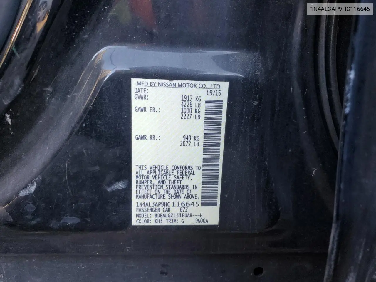 1N4AL3AP9HC116645 2017 Nissan Altima 2.5