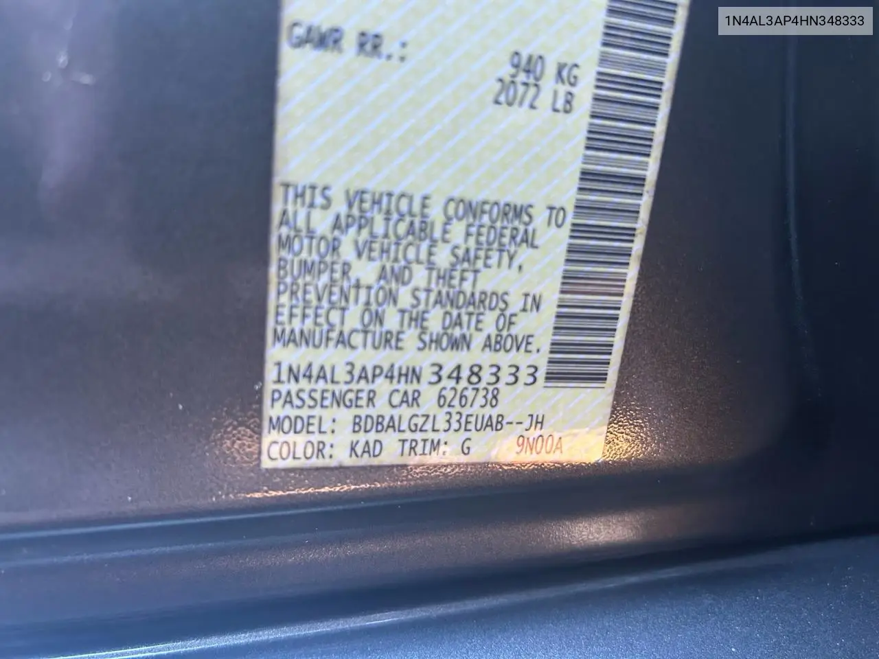 1N4AL3AP4HN348333 2017 Nissan Altima 2.5
