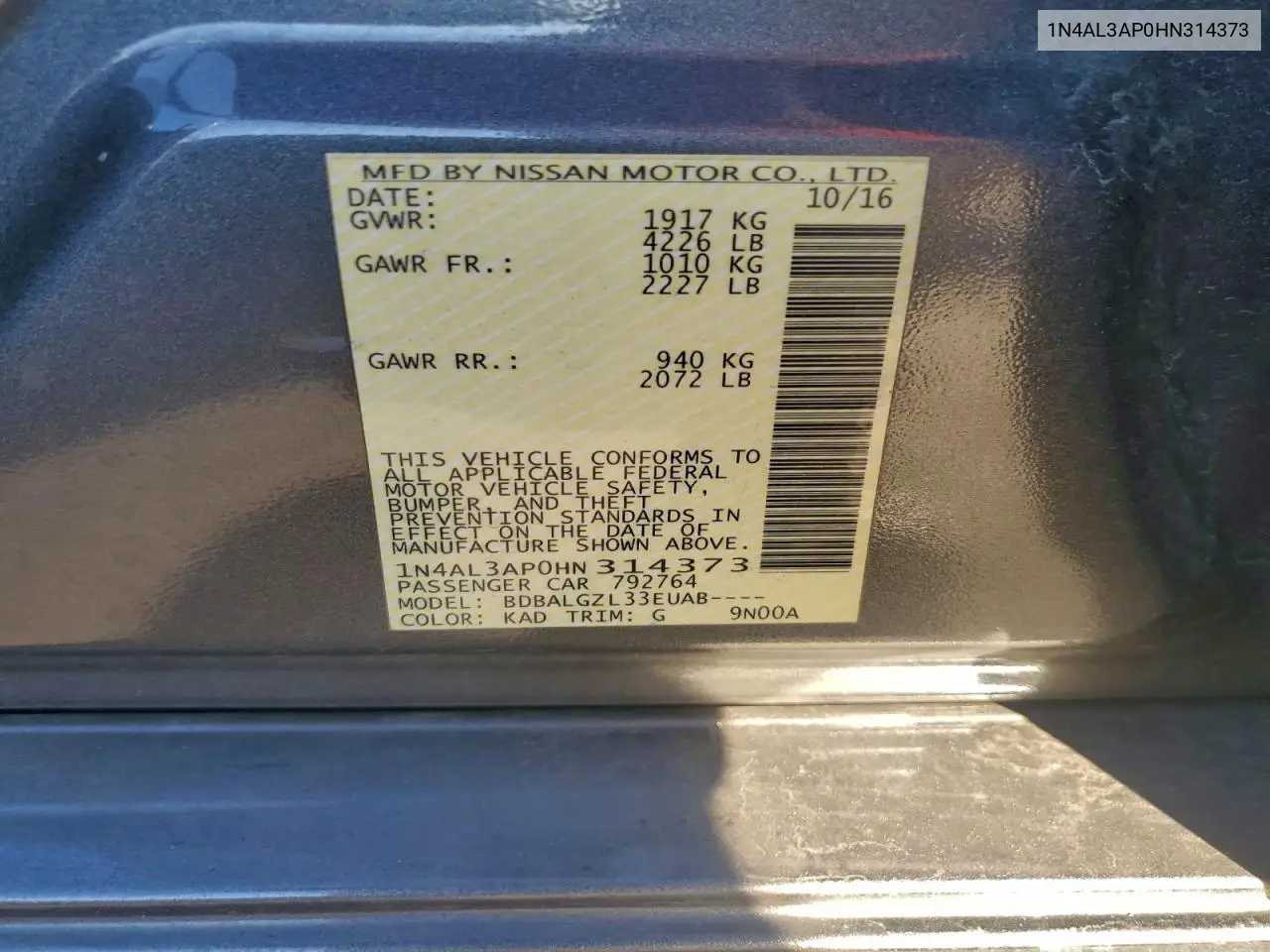 1N4AL3AP0HN314373 2017 Nissan Altima 2.5