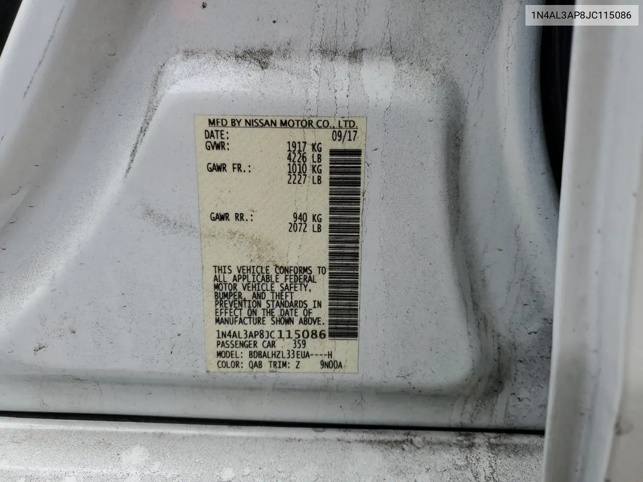1N4AL3AP8JC115086 2018 Nissan Altima 2.5