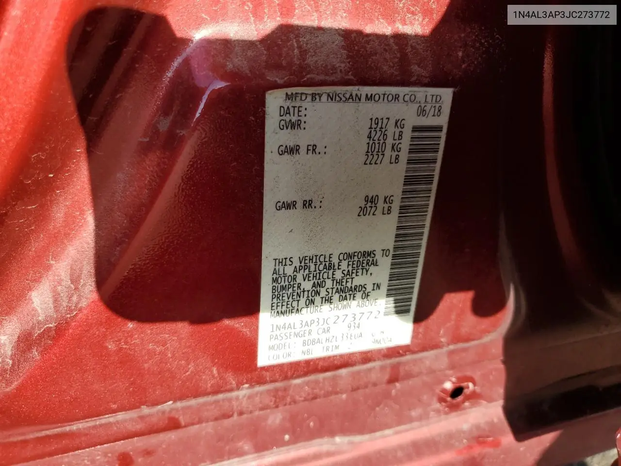 1N4AL3AP3JC273772 2018 Nissan Altima 2.5