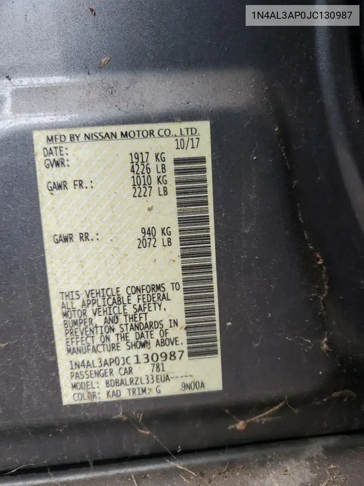 1N4AL3AP0JC130987 2018 Nissan Altima 2.5