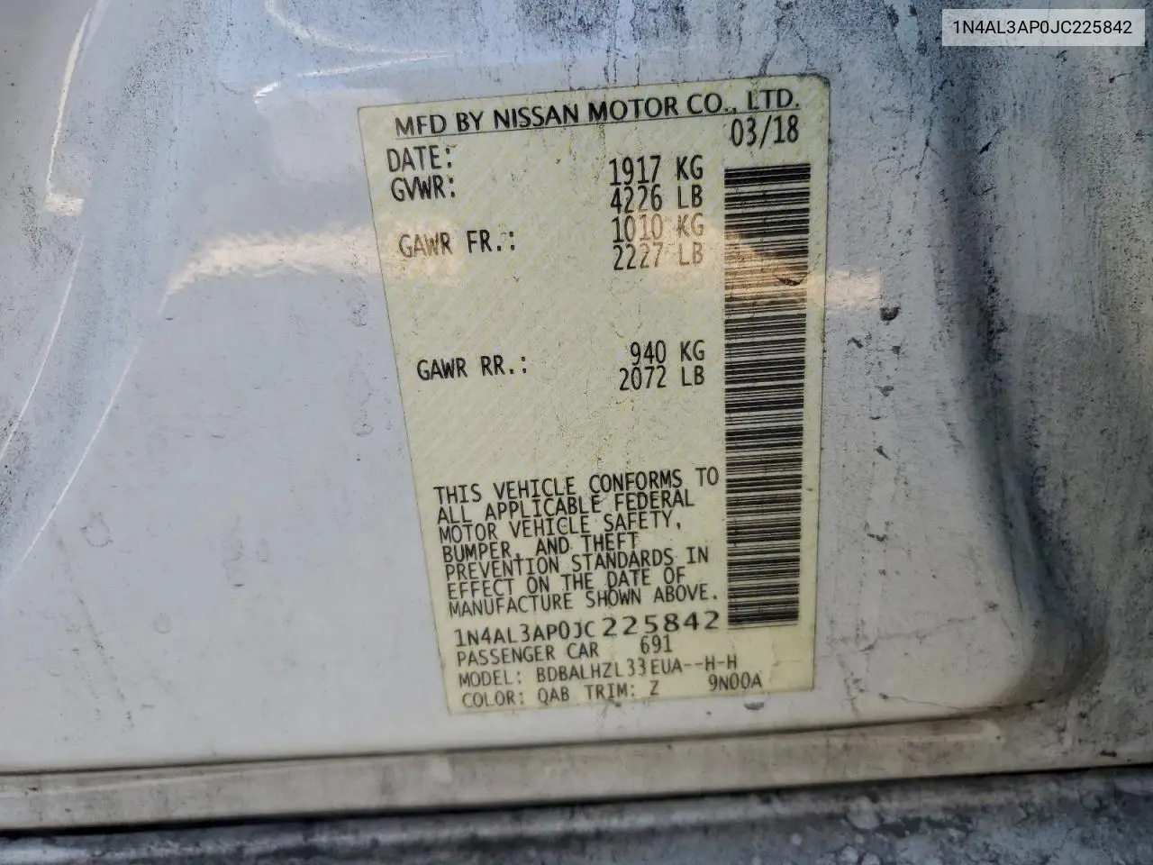 1N4AL3AP0JC225842 2018 Nissan Altima 2.5