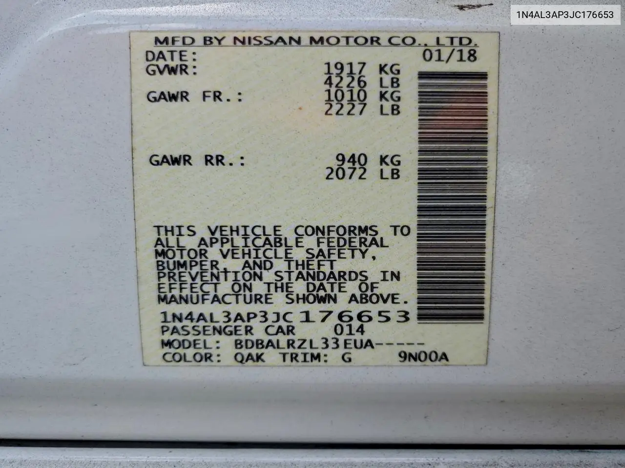 1N4AL3AP3JC176653 2018 Nissan Altima 2.5