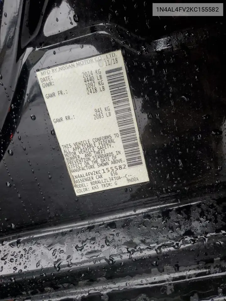 1N4AL4FV2KC155582 2019 Nissan Altima Edition One