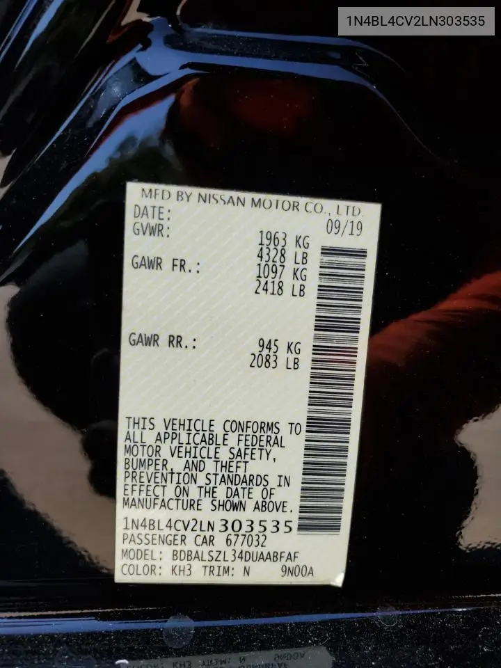 1N4BL4CV2LN303535 2020 Nissan Altima Sr