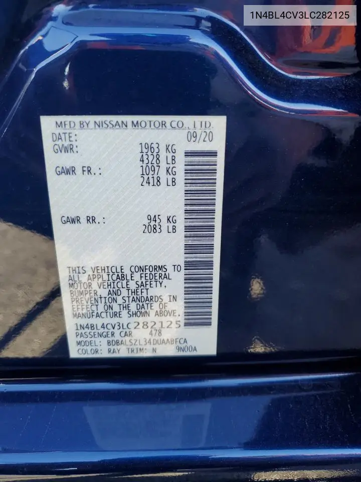 1N4BL4CV3LC282125 2020 Nissan Altima Sr