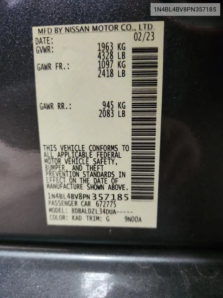 1N4BL4BV8PN357185 2023 Nissan Altima S