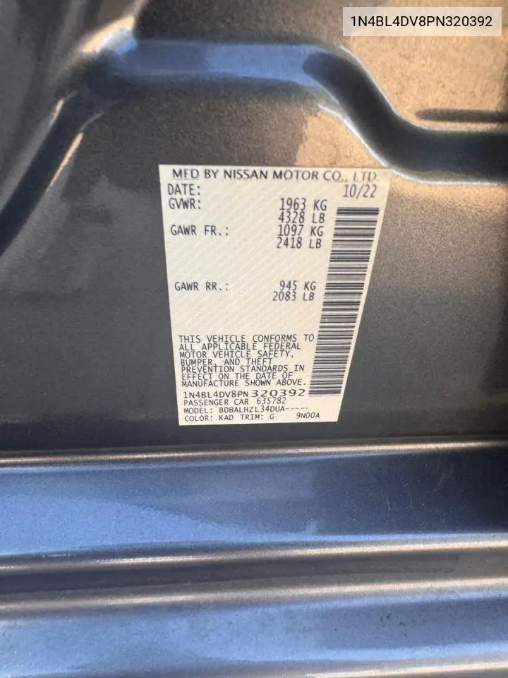 1N4BL4DV8PN320392 2023 Nissan Altima Sv