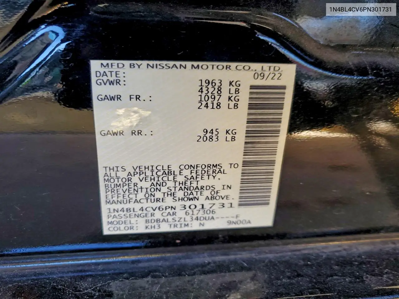1N4BL4CV6PN301731 2023 Nissan Altima Sr