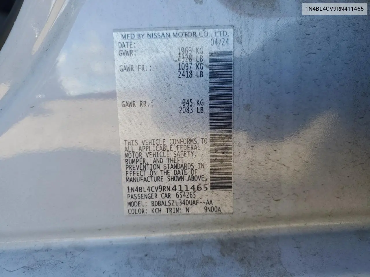 1N4BL4CV9RN411465 2024 Nissan Altima Sr