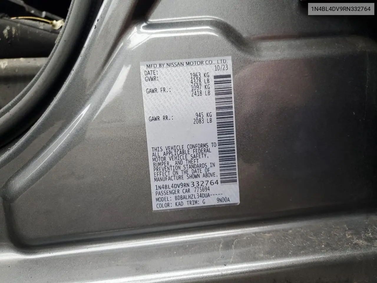 1N4BL4DV9RN332764 2024 Nissan Altima Sv