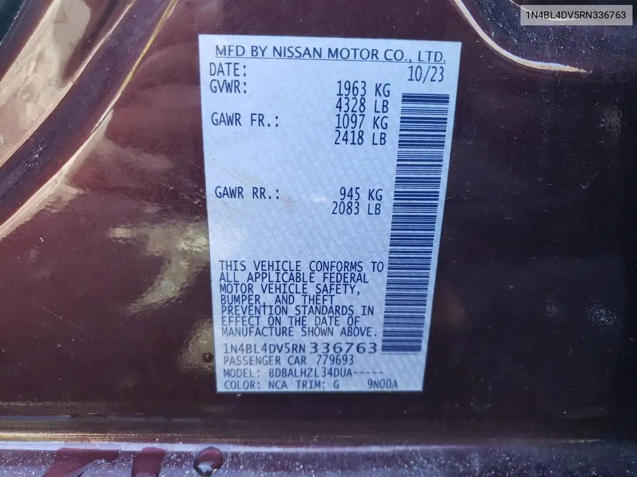 1N4BL4DV5RN336763 2024 Nissan Altima Sv