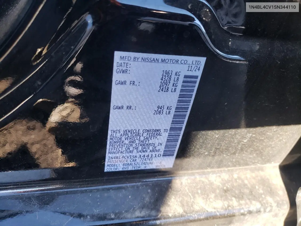 1N4BL4CV1SN344110 2025 Nissan Altima Sr