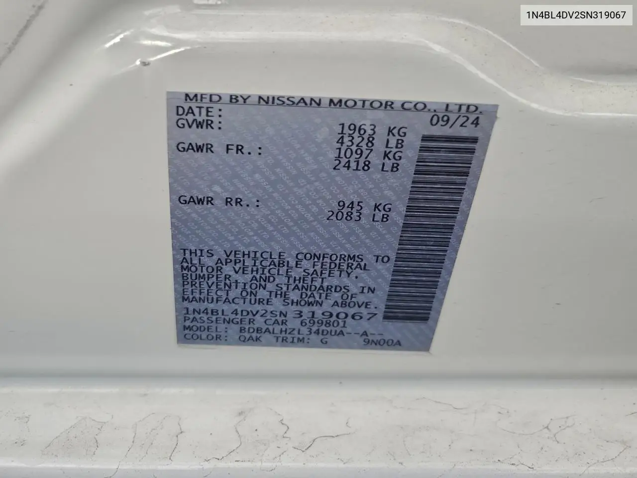 1N4BL4DV2SN319067 2025 Nissan Altima Sv