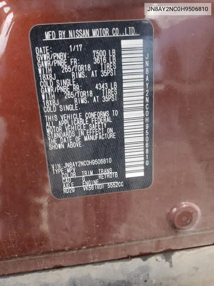JN8AY2NC0H9506810 2017 Nissan Armada Sv