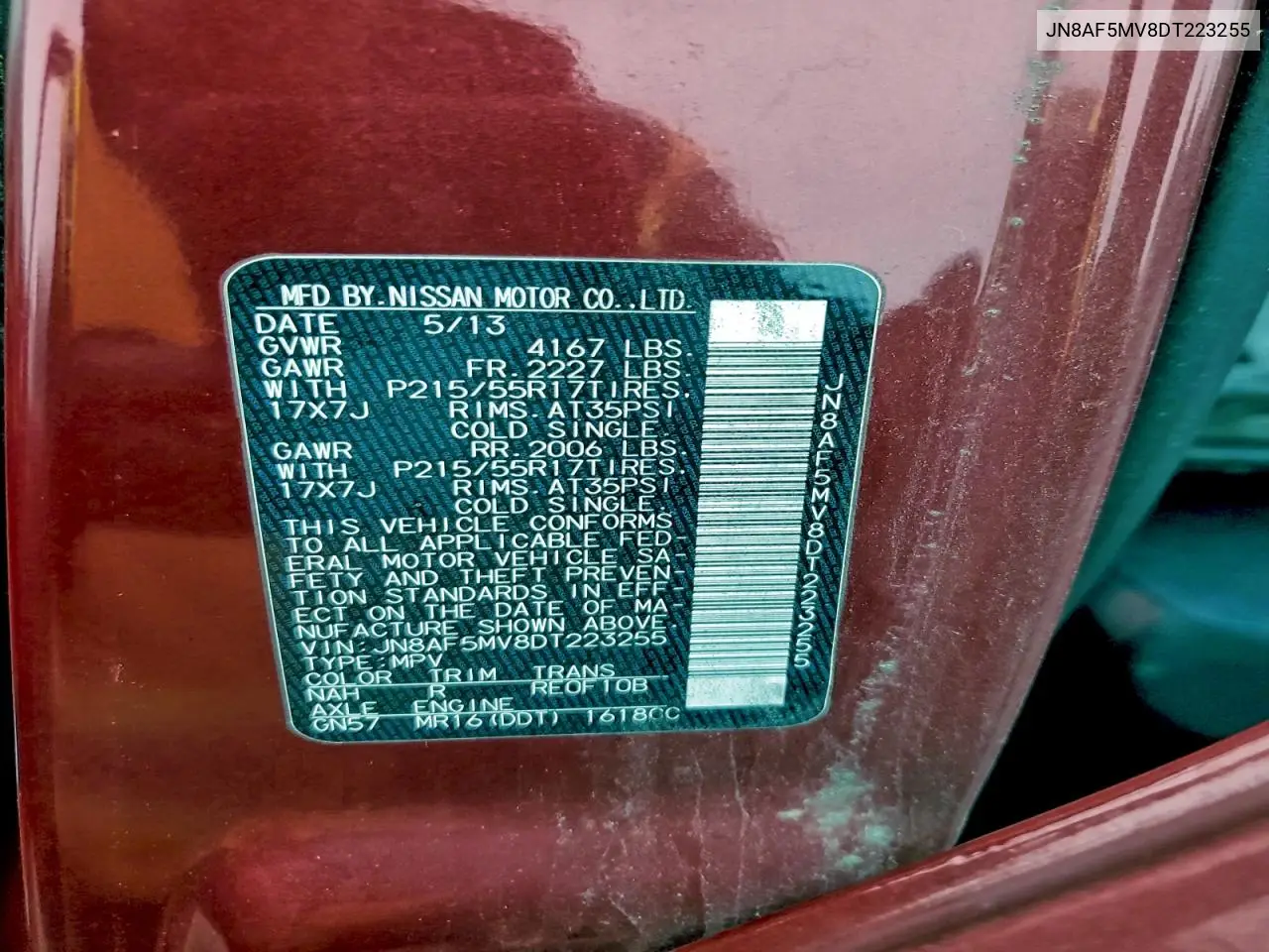 JN8AF5MV8DT223255 2013 Nissan Juke S