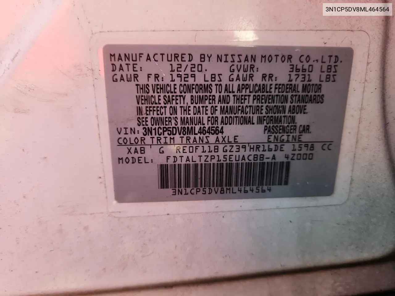 3N1CP5DV8ML464564 2021 Nissan Kicks Sr