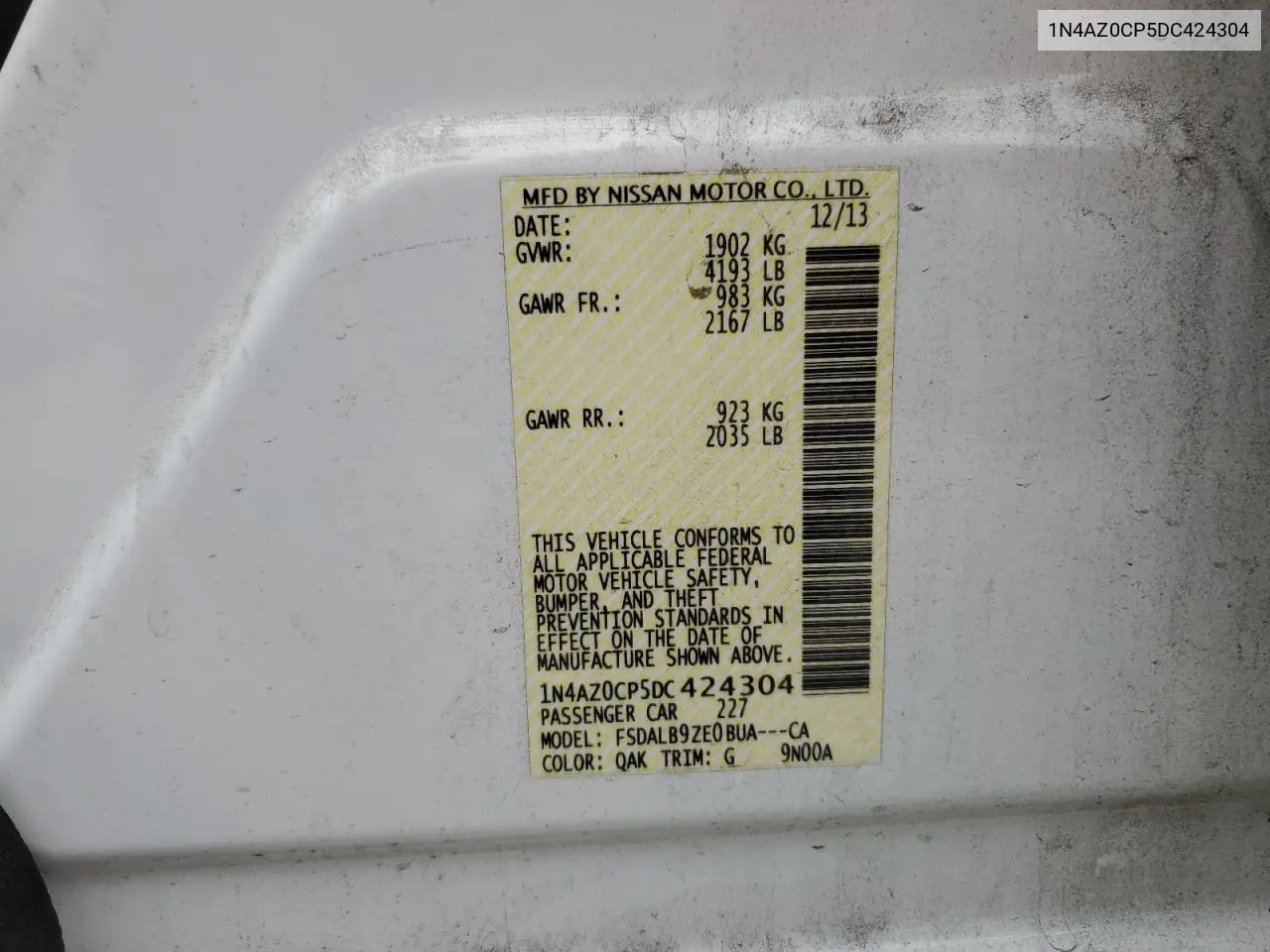 1N4AZ0CP5DC424304 2013 Nissan Leaf S