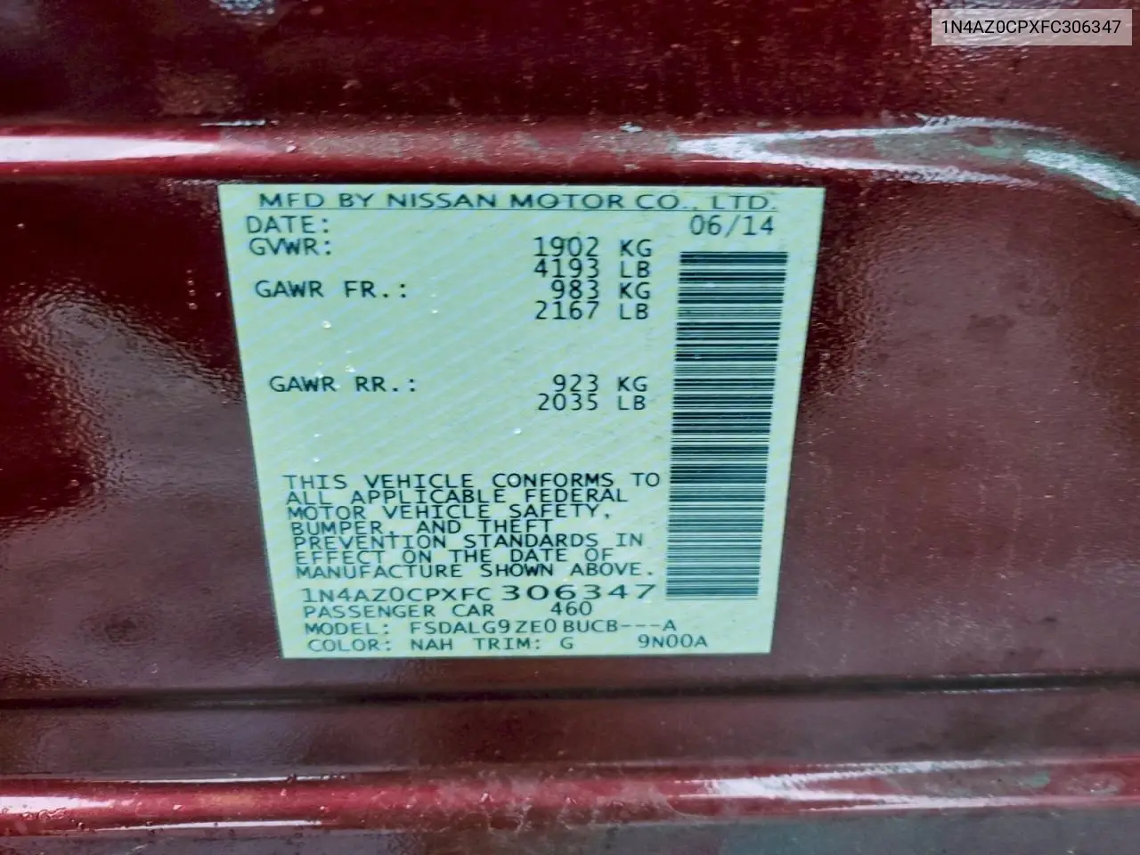 1N4AZ0CPXFC306347 2015 Nissan Leaf S