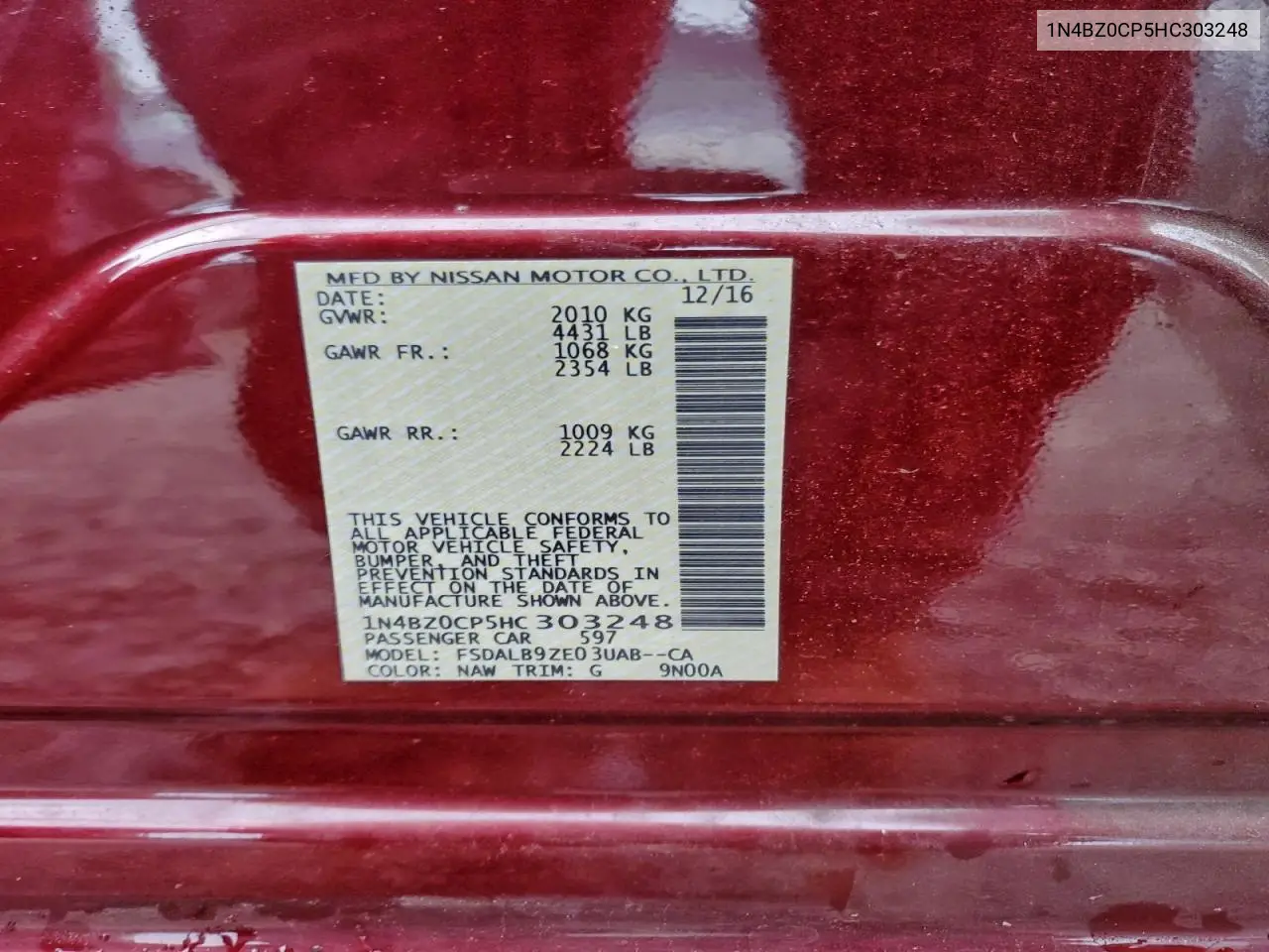 1N4BZ0CP5HC303248 2017 Nissan Leaf S