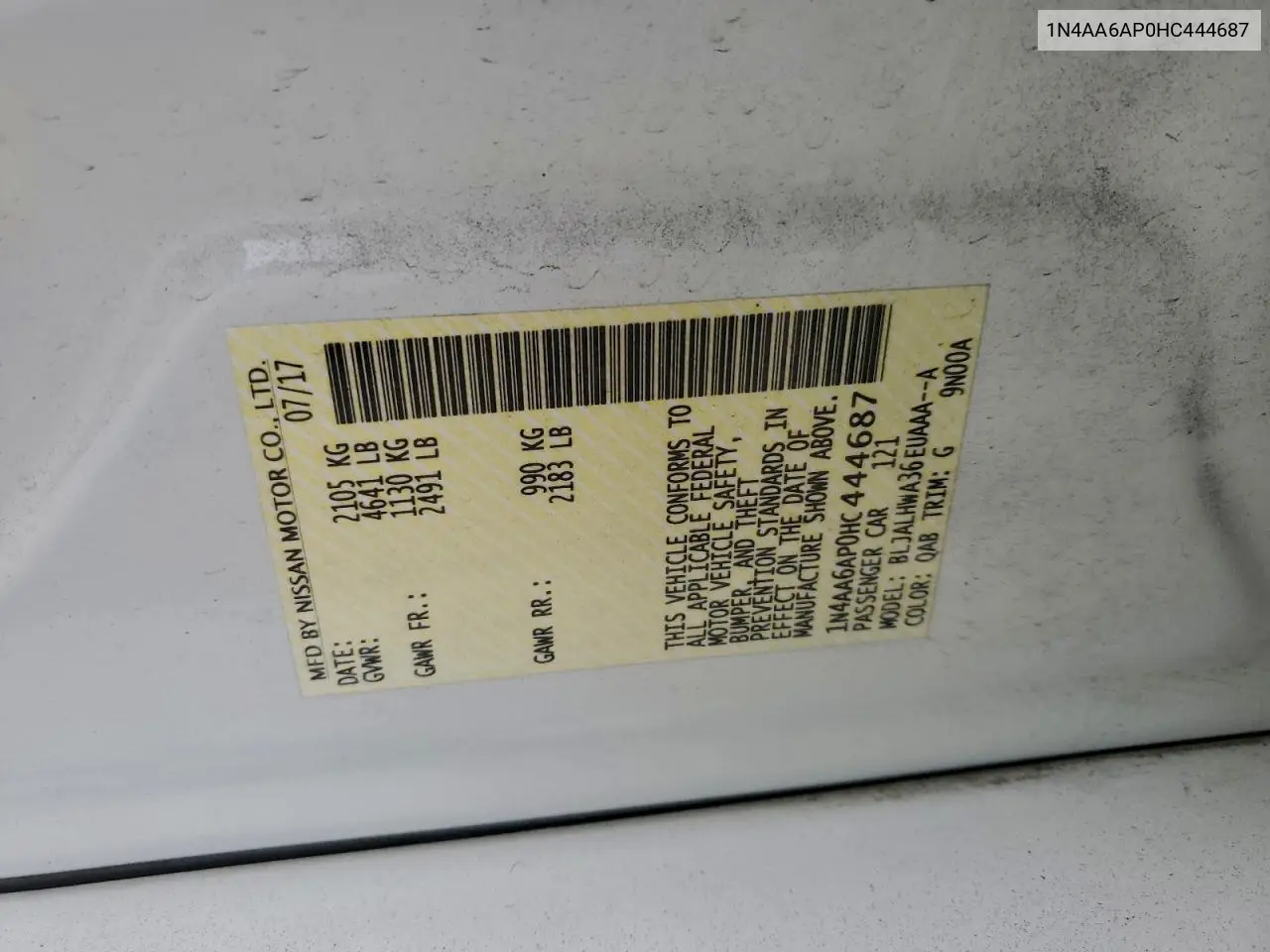 1N4AA6AP0HC444687 2017 Nissan Maxima 3.5S