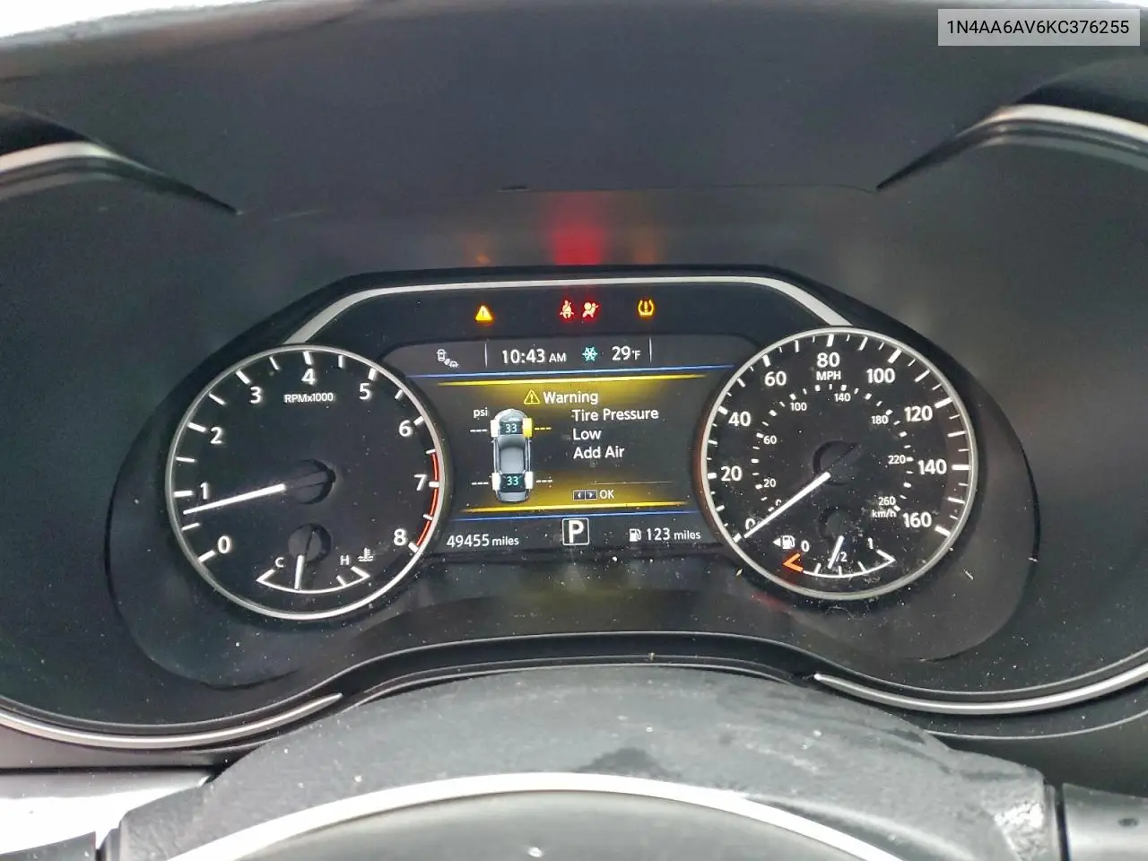 1N4AA6AV6KC376255 2019 Nissan Maxima S