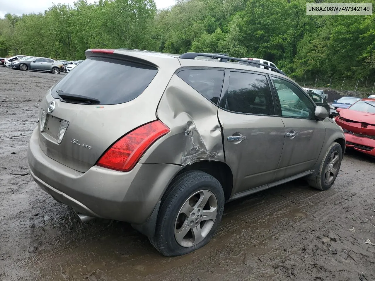 2004 Nissan Murano Sl VIN: JN8AZ08W74W342149 Lot: 69626004