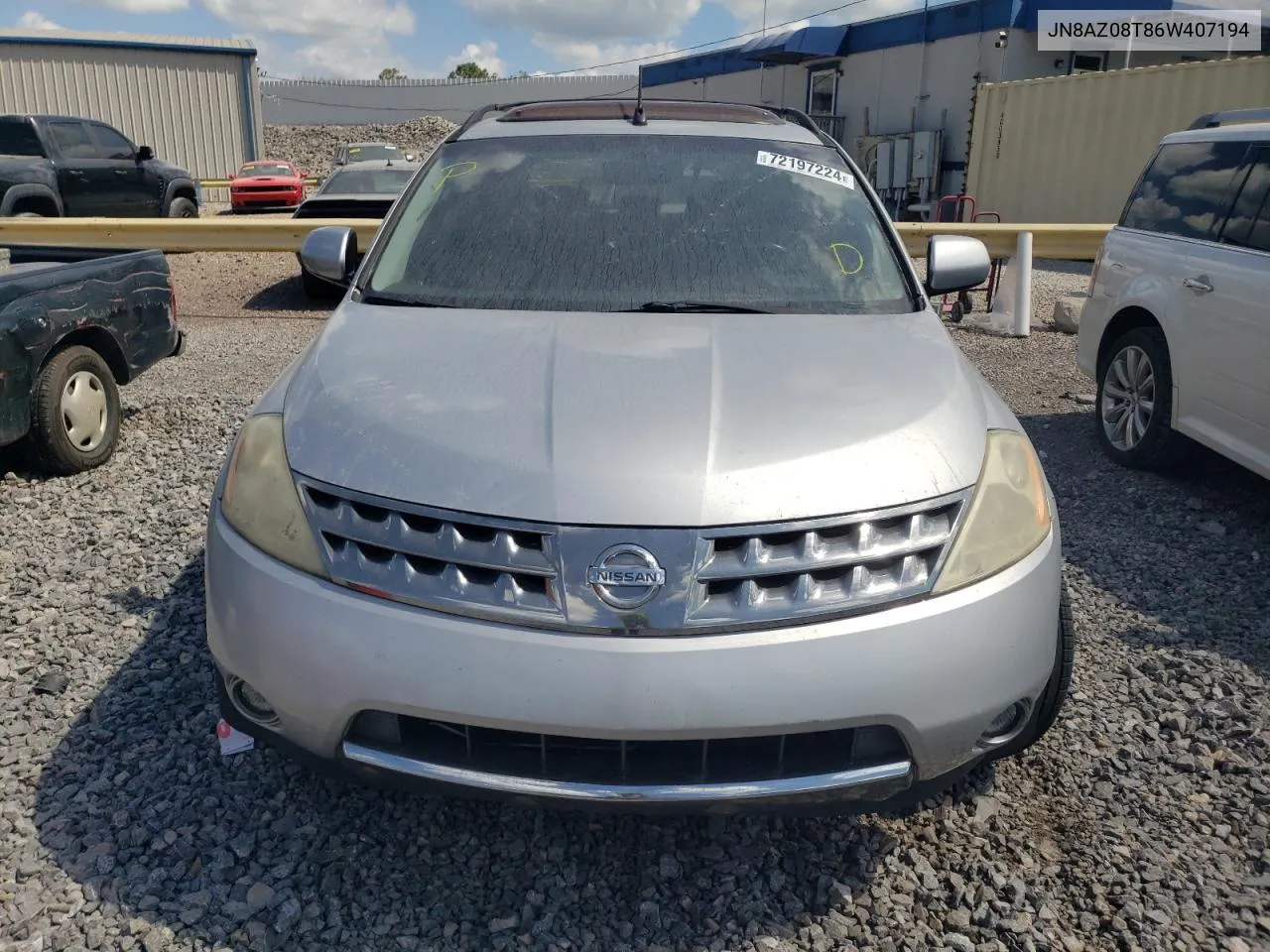 2006 Nissan Murano Sl VIN: JN8AZ08T86W407194 Lot: 72197224