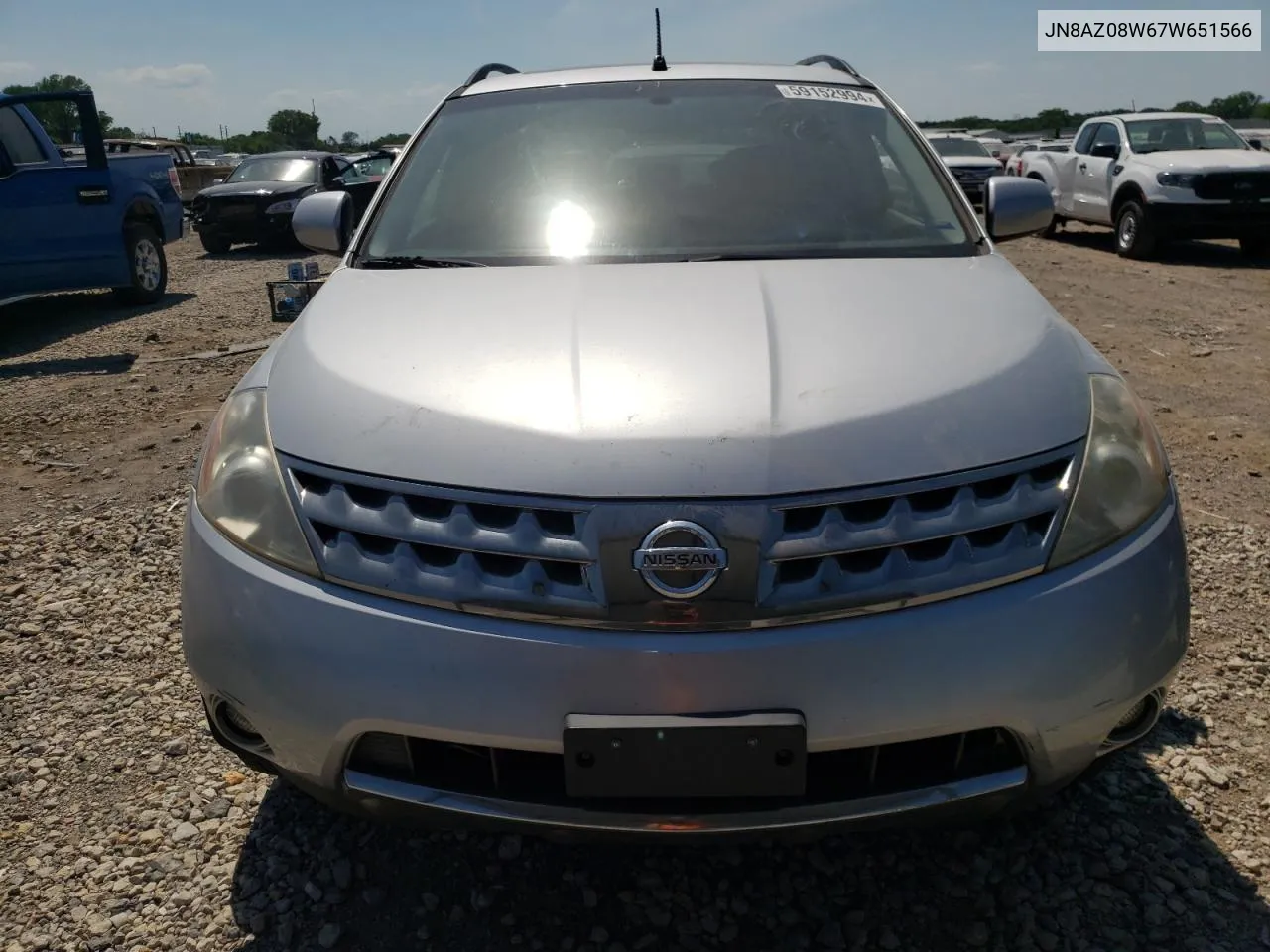 2007 Nissan Murano Sl VIN: JN8AZ08W67W651566 Lot: 59152994