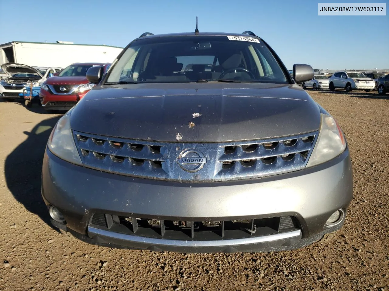 2007 Nissan Murano Sl VIN: JN8AZ08W17W603117 Lot: 70170304