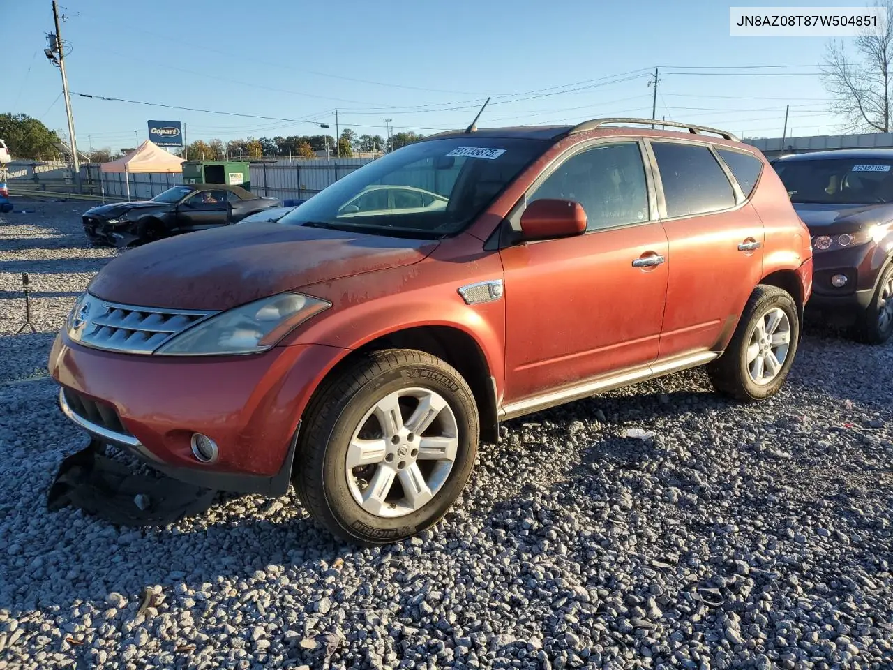 JN8AZ08T87W504851 2007 Nissan Murano Sl