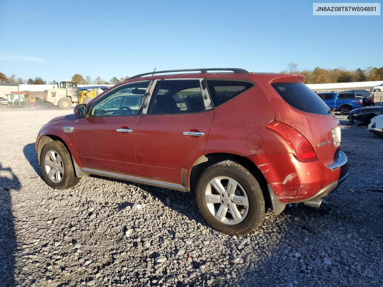 JN8AZ08T87W504851 2007 Nissan Murano Sl
