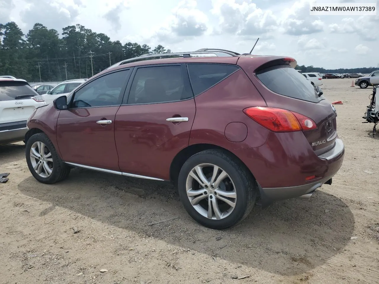 2010 Nissan Murano S VIN: JN8AZ1MW0AW137389 Lot: 65633694